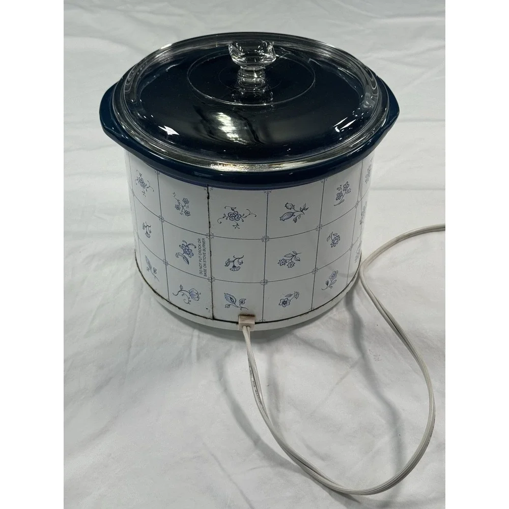 Rival Crock Pot 3120 Slow Cooker Blue Floral Pattern Stoneware‎ Plastic Lid